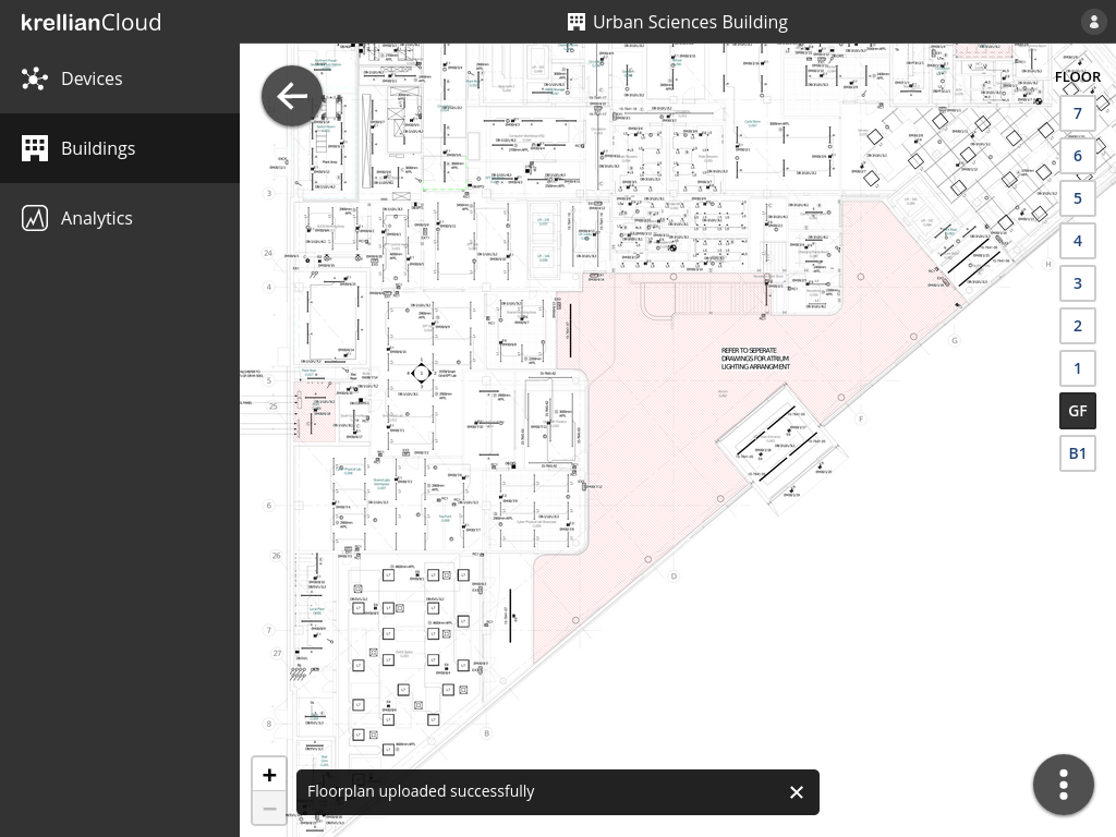 Screenshot of the uploaded floorplan with a confirmation message on the screen