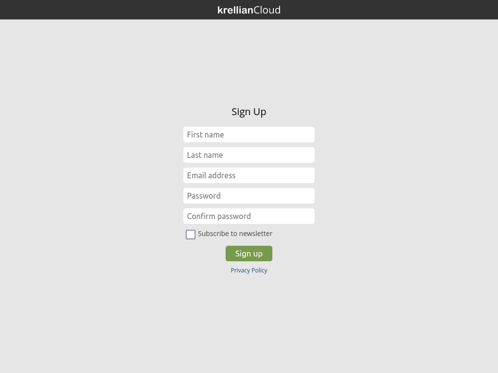 Screenshot of the signup form