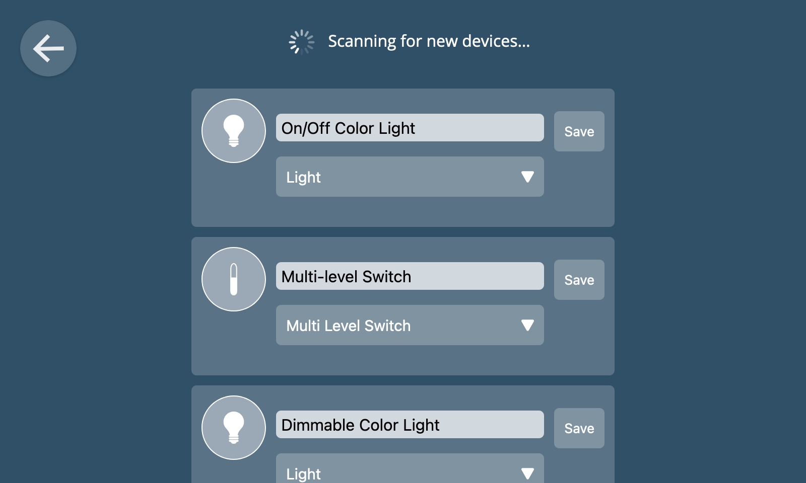 A screenshot showing the add thing screen with some thing previews of devices that have been found