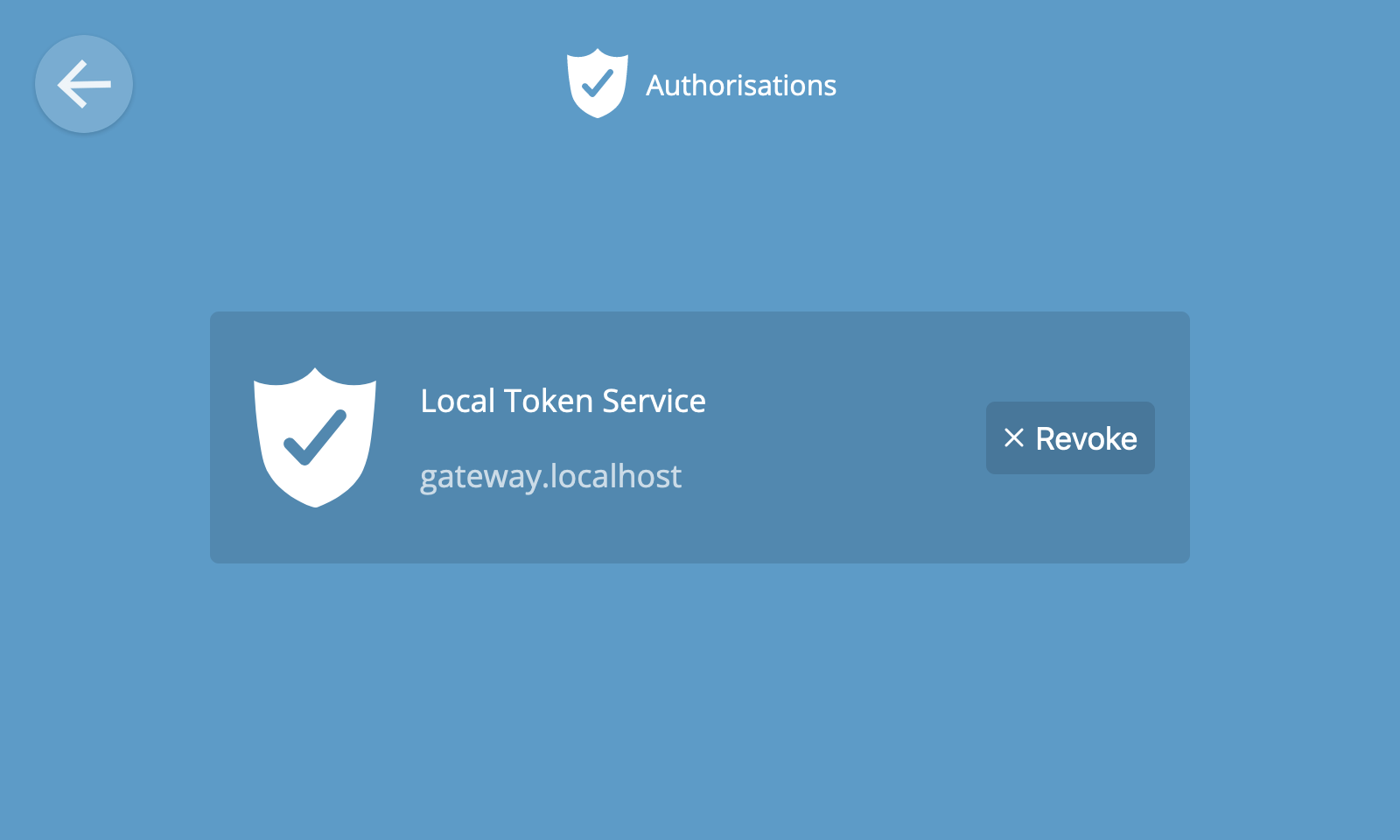Screenshot of the authorisations screen with one authorisation granted