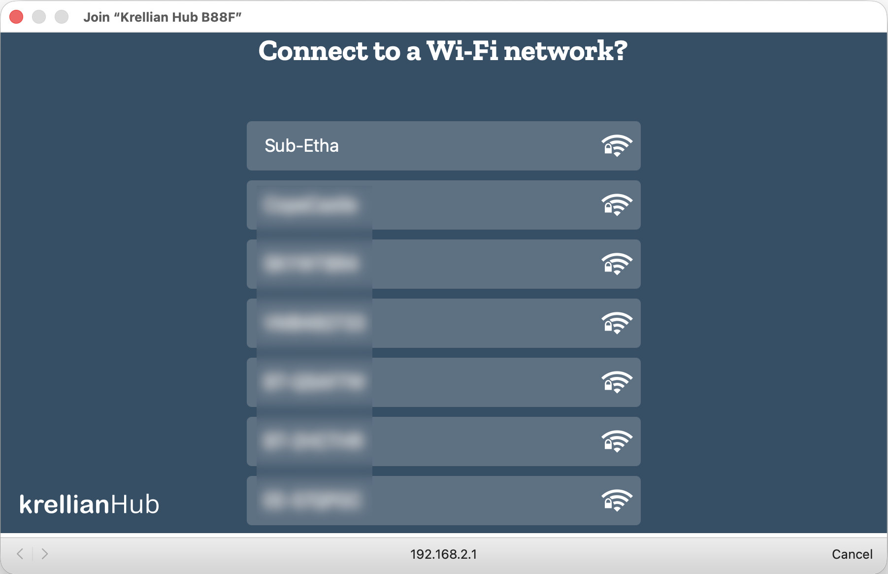 A screenshot showing the names of nearby Wi-Fi networks