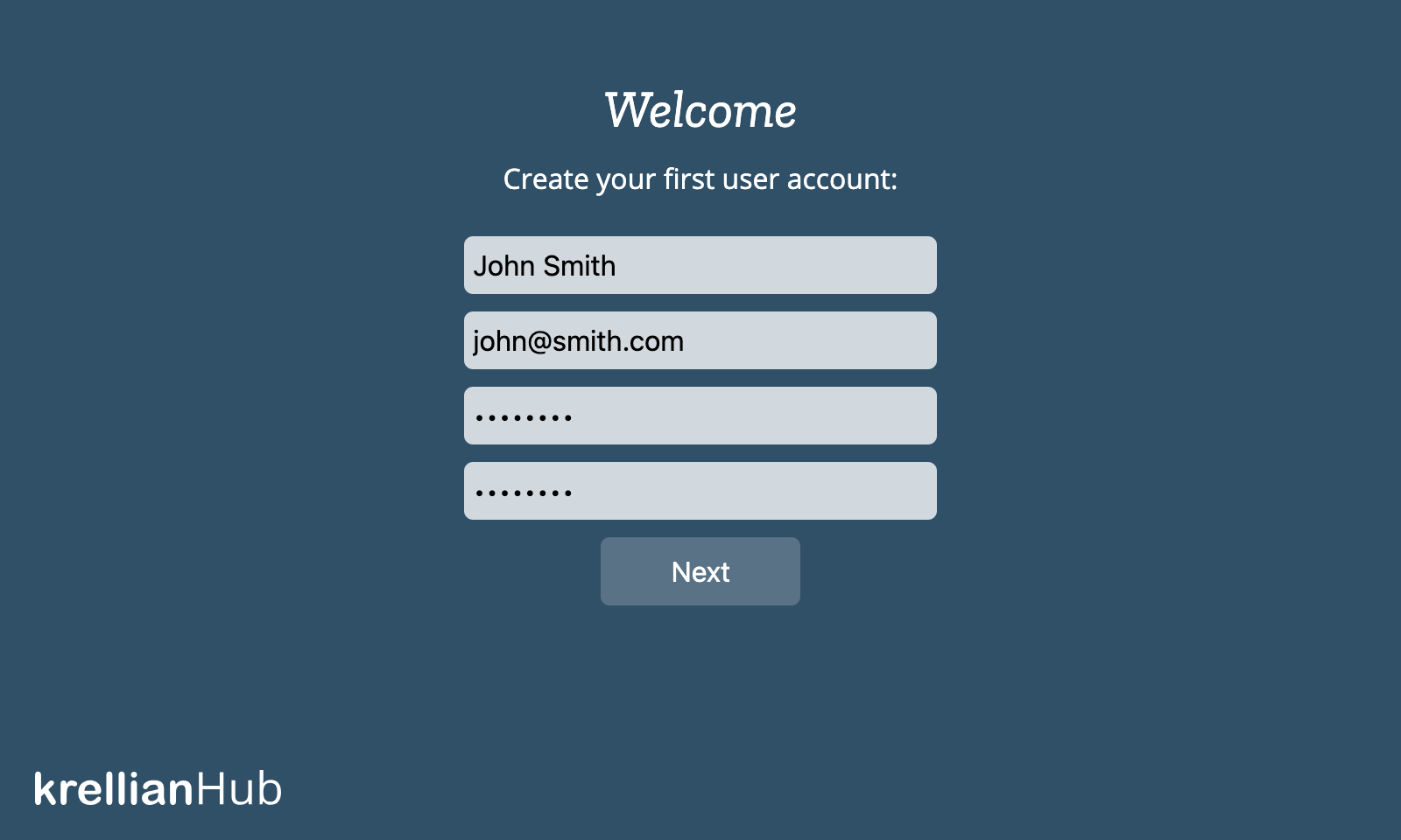 A screenshot showing a form to enter a name, email address and password