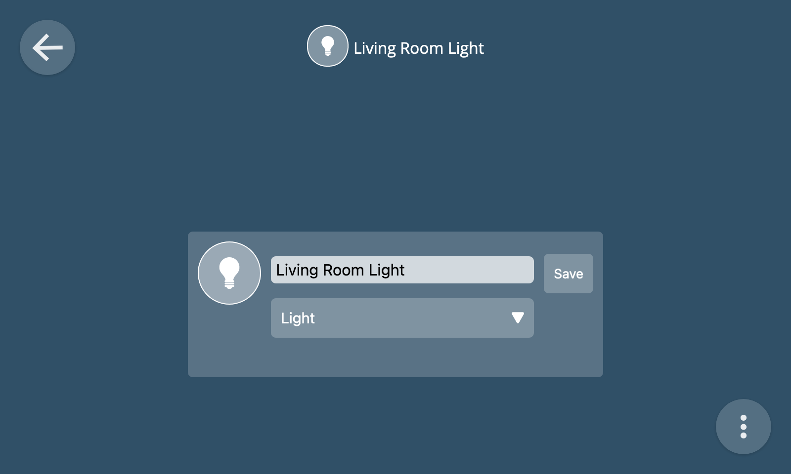 Screenshot of the edit thing dialog with a text input to edit its name and a dropdown menu to choose the primary device type