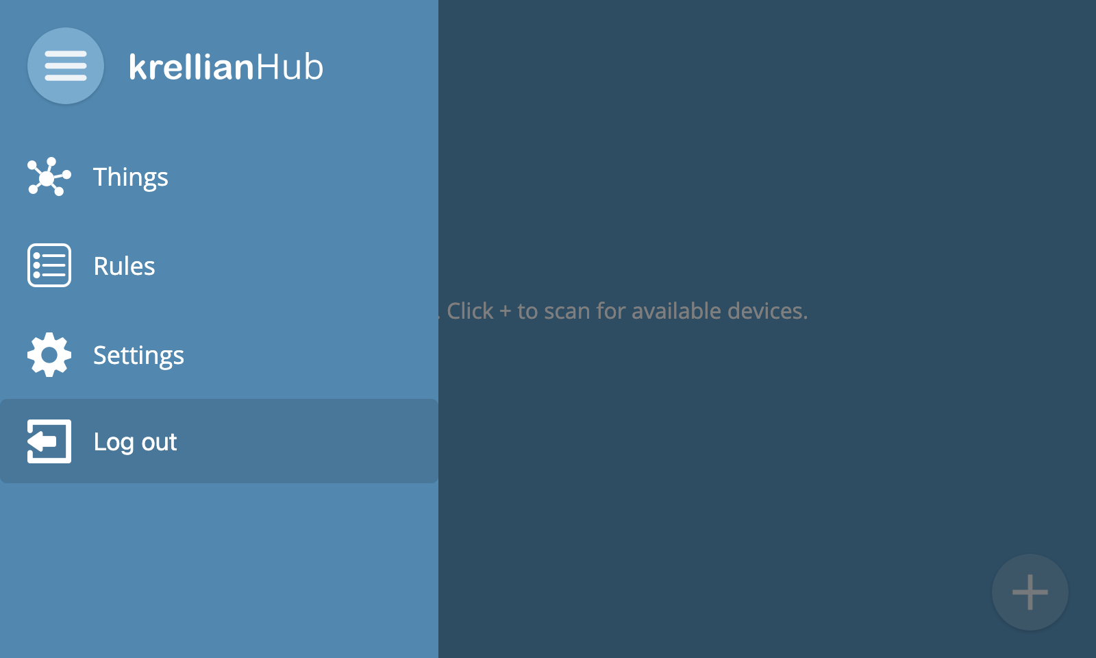 Screenshot of the main menu with the log out option selected