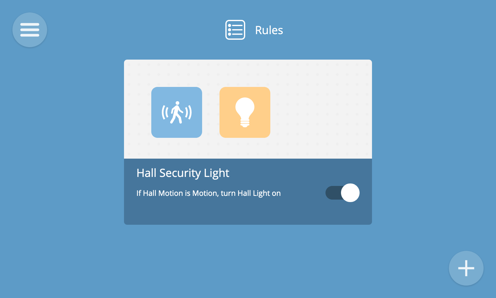 Screenshot showing one rule added to the rules screen