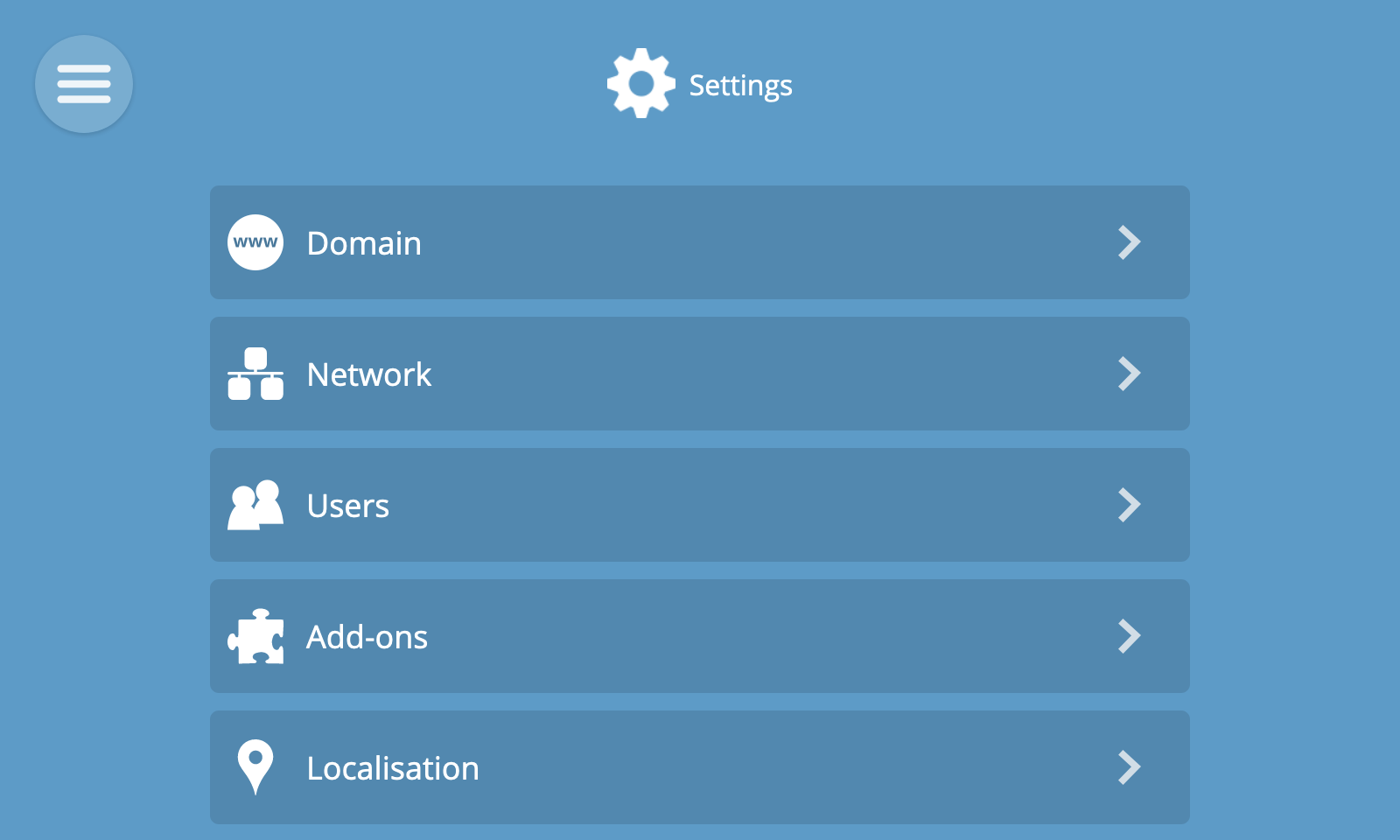 Screenshot of the settings view