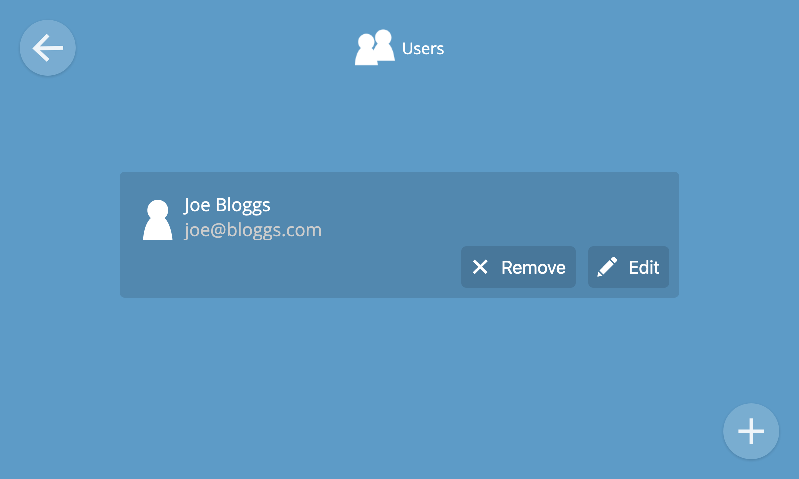 Screenshot of the users screen, containing a list of user accounts on the system