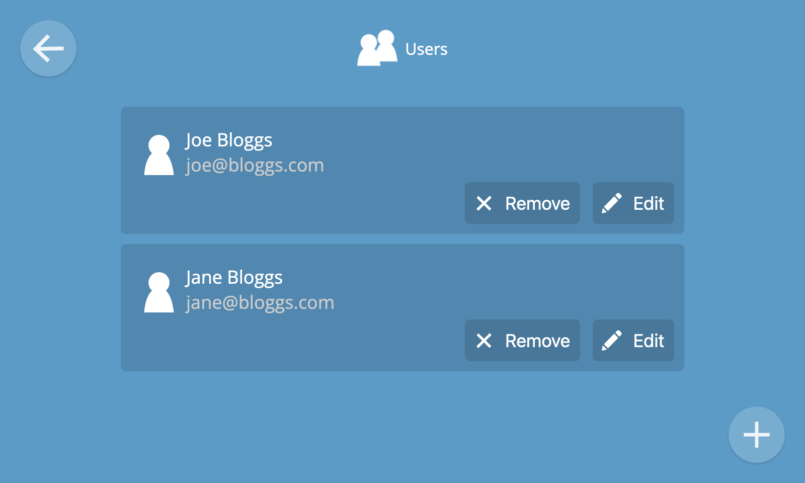 Screenshot showing the list of two users with two users listed